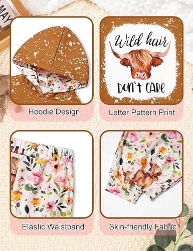 KANGKANG Toddler Baby Girl Clothes Hoodie Sweatshirts Print Pants 2 Piece Outfits Cute Fall Winter Clothing Set thumbnail 5