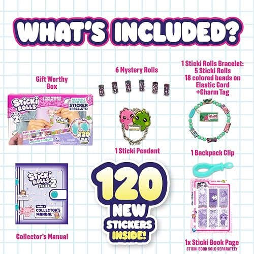 Sticki Rolls Pendant Pack | 120 Exclusive Wearable Shareable Stickers with Pendant and Bracelet | Collect and Share | Ages 5 and Up | Series 2 - Rex & JoJo thumbnail 4