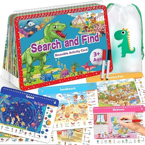 Search and Find Book for Kids Ages 4-6,3-8, Reusable Activity Pad with 24 Toddler Activities Books, Educational Toys for 3+ Year Old, Toddler Airplane Travel Essentials, Travel Toys for Kids 4-8 - Image 1