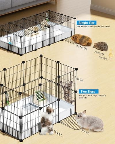 BUCATSTATE Guinea Pig Cages with Floor Mat, 20 Panels Guinea Pigs Playpen with Top Cover, Metal Rabbit Cage Indoor for Hedgehogs, Quail, Chickens (47" L x 24" W x 12" H) thumbnail 6