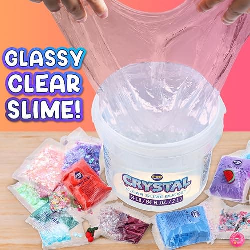 4 LB Huge Glassy Clear Slime Bucket Toy for Kids, FunKidz 64 FL OZ Premade Big Crystal Slime Pack Gift with 29 Sets Add-ins Jumbo Slime Kit for Girls Boys Party Present thumbnail 4