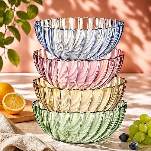 Fasmov 4 Pack Plastic Serving Bowls, Plastic Salad Mixing Bowls, 74oz Break Resistant Plastic Bowls for Salad, Fruit, Popcorn, Chip and Dip, Multicolor thumbnail 5