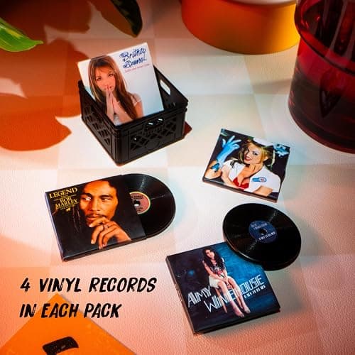 MGA's Miniverse Real Music Vinyl Mystery Blind Packaging, Mini Playable Records, 4 Vinyl Records per Pack, Sleeve & Keychain, Collectors, Gift, Britney Spears, Elton John, TLC thumbnail 4