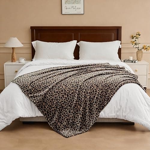 Edenleaf Leopard Print Blanket Fleece Throw for Bed Sofa Travel and Camping, Super Soft Cozy Fluffy Plush Cheetah Print Blanket for All Seasons 50"x60" (Mocha Brown) thumbnail 7