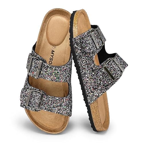 mysoft Womens Flat Sandals Cork Footbed Slides with 2 Straps | Adjustable Buckle Slip On Comfortable Casual Light Weight Summer sandals - Image 1