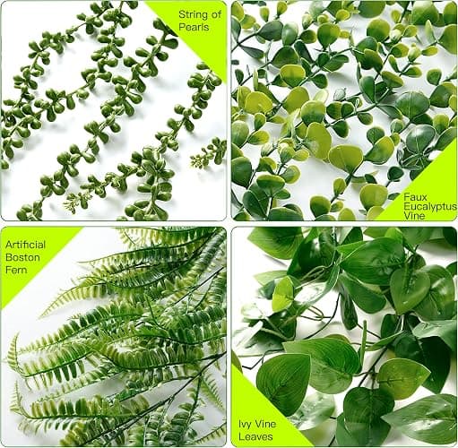 Sggvecsy Fake Hanging Plants 6 Pack Artificial Hanging Eucalyptus Plants Potted Greenery Faux Mandala Vine String of Pearls Boston Fern Ivy Vine Leaves Pea Pod for Home Indoor Outdoor Shelf Wall Decor thumbnail 6