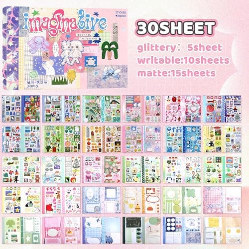1200Pcs Japanese Sticker Book Kawaii Heisei Retro Stickers for Journaling Adults Y2k Cute Scrapbook Stickers Travel Bulk Pink Purple Aesthetic Korean Sticker Toploader Decor Manga Style Gifts 30 Page thumbnail 5