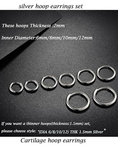 316L Surgical Stainless Steel Huggie Hoop Earrings 6mm 8mm 10mm 11mm 12mm 14mm Hypoallergenic Earrings Hoop Cartilage Helix Lobes Hinged Sleeper Earrings For Men Women thumbnail 3