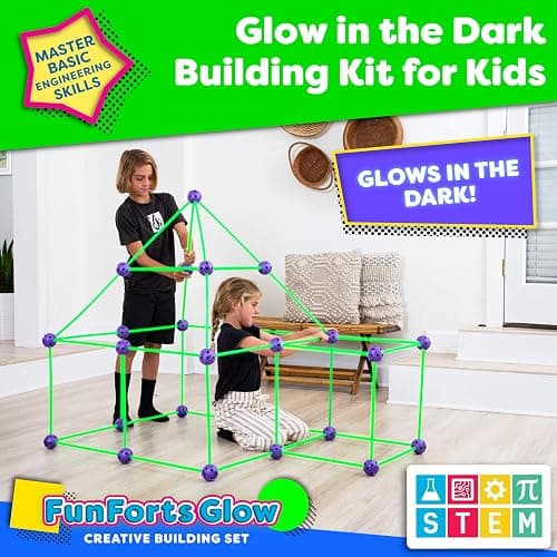 Fun Forts Glow Fort Building Kit for Kids - 81 Pack Glow in The Dark STEM Building Toys Indoor Outdoor Play Tent for Kids Construction Toys with 53 Rods and 28 Spheres thumbnail 3