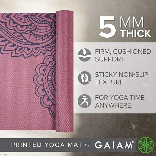 Gaiam Yoga Mat - Premium Thick Non Slip Exercise & Fitness Mat for All Types of Yoga, Pilates & Floor Workouts | Printed Design | Sticky Non-Slip Surface | 5mm Cushioning | Yoga, Pilates & Floor Workouts | 68"x24" thumbnail 2