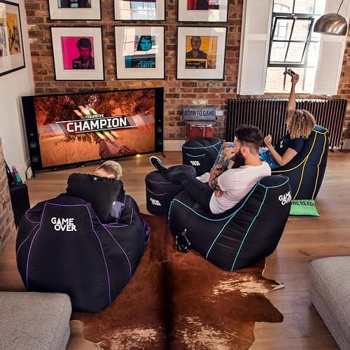 Game Over Chaise Pouf de Jeux Vidéos | Salle de Séjour Intérieure Fauteuil Gamer | Poches Latérales pour Les Manettes | Support de Casque | Conception Ergonomique (Magischer Smaragd) thumbnail 2