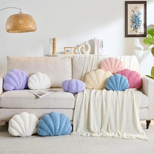 CANGHI Shell Pillow Seashell Decorative, Blue, 13x10 Inch | Beachy Coastal Shell Shaped, Soft Ocean Beach Sea Shell Plush, For Bed Couch Living Room Decor thumbnail 6