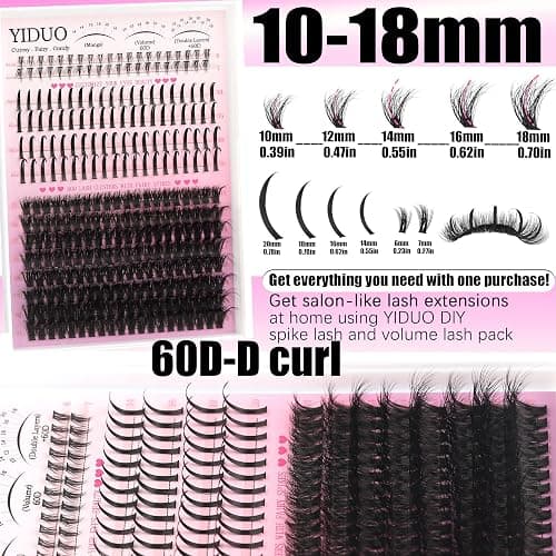 YIDUO Lash Clusters Kit with Spikes Bottom clusters Eyelash Extensions 808Pcs with 2X Bond&Seal 60D/80D/100D 3D Volume D Curl Wispy DIY Individual Lashes Large Pack for Beginners Choice thumbnail 4