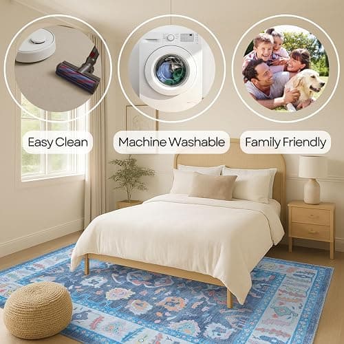 Fame Rugs Blue Modern Oushak Rug 2'5x13, Vintage Turkish Colorful Oriental Antique Inspired Long Runner Rugs, Luxury Living Room Bedroom (387BNB, 2'5 x 13'1) thumbnail 2