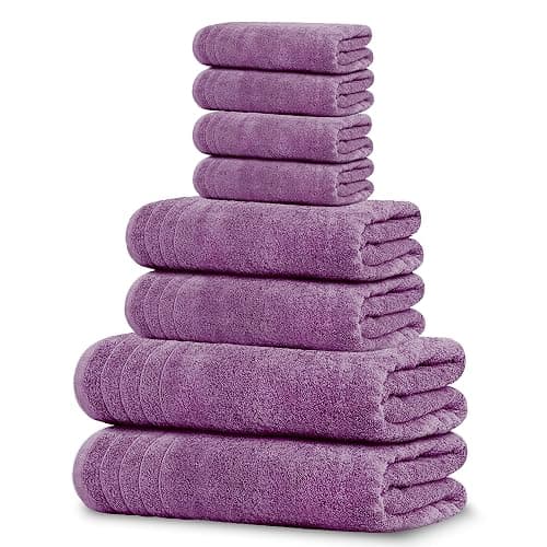 Tens Towels Pack of 8 Towels Set, 2 Extra Large Bath, 2 Hand, 4 Washcloths, 100% Cotton, Lighter Weight, Quicker to Dry, Super Absorbent, Perfect for Bathroom, Purple - Image 1