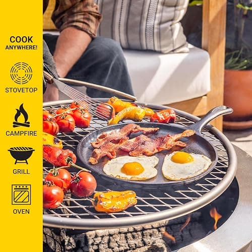 Lodge L9OG3 Cast Iron Round Griddle, Pre-Seasoned, 10.5-inch - Made in USA, Compatible with Stovetop, Oven, Grill & Campfire thumbnail 5