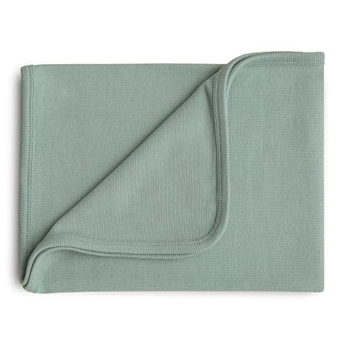 mushie Extra Soft Baby Blanket | Cotton and Elastane Ribbed Receiving Blanket, Swaddle, Stroller | 35x35 Inch (Roman Green) - Image 1