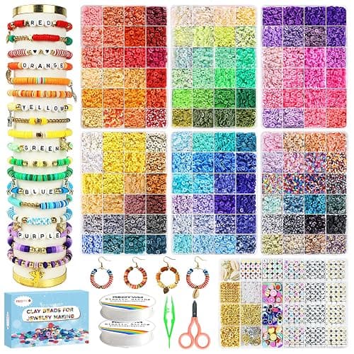 Redtwo 23200 Pcs Clay Beads Bracelet Making Kit 144 Colors 7 Boxes Flat Polymer Heishi Beads Set for Friendship Jewelry Making with Pendant Charms Crafts Gifts for Girls Ages 6-12 Kids Adults - 144 Colors - Image 1