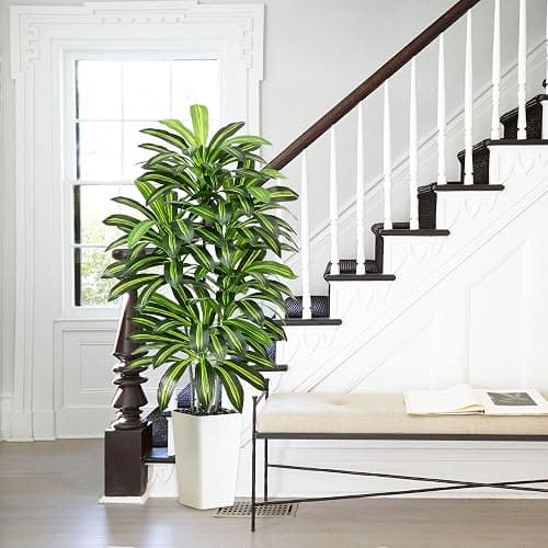 Artificial Dracaena Tree - 5FT Tall Fake Plants with White Tall Planter - Artificial Plants Indoor Floor Plant in Pot - Large Tropical Fake Yucca Potted Tree for Home Office Living Room Decor thumbnail 2