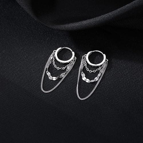 Reffeer Creolen aus 925er-Sterling Silber für Damen, Baumelnde Ohrringe, Tropfenohrringe, Ketten Ohrringe thumbnail 4