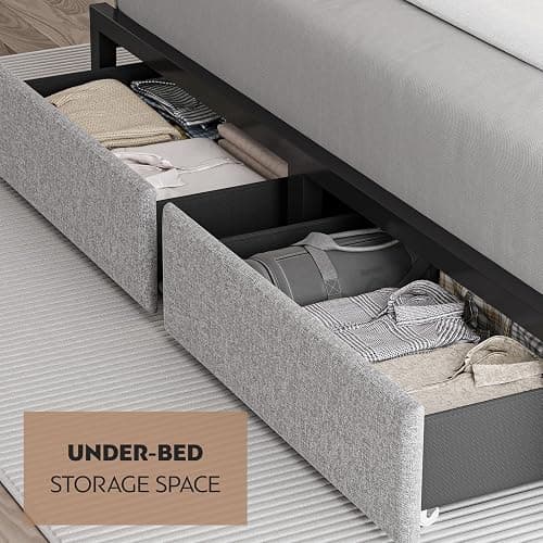 CIKUNASI Full Size Bed Frame with Headboard and Storage Drawers Platform Bed Frame with Storage Chargin Station LED Light Bedframe Heavy Duty No Box Spring Needed thumbnail 6