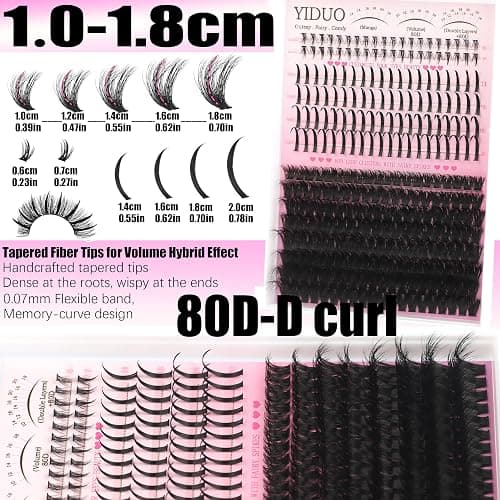 YIDUO Lash Clusters Kit with Spikes Bottom clusters Eyelash Extensions 808Pcs with 2X Bond&Seal 60D/80D/100D 3D Volume D Curl Wispy DIY Individual Lashes Large Pack for Beginners Choice thumbnail 5