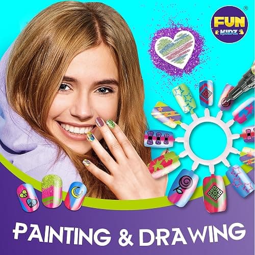 Kids Nail Kit for Girls Ages 7-12, FunKidz Ultimate 315Pcs Nail Polish Pens Combo Pack Size 17.91Wx12.4L Glitter Temporary Nail Supplies for Teens SPA Makeup Kit thumbnail 3