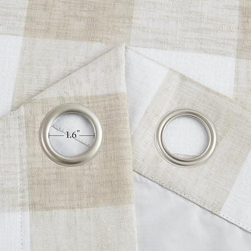 Buffalo Plaid Full Blackout Window Curtains 84 Inches Long Checkered Grommet Panels Farmhouse Geo Energy Efficient Drapes Noise Reducing Thermal Window Treatment Set for Bedroom Tan White,40"x84"x2 thumbnail 7