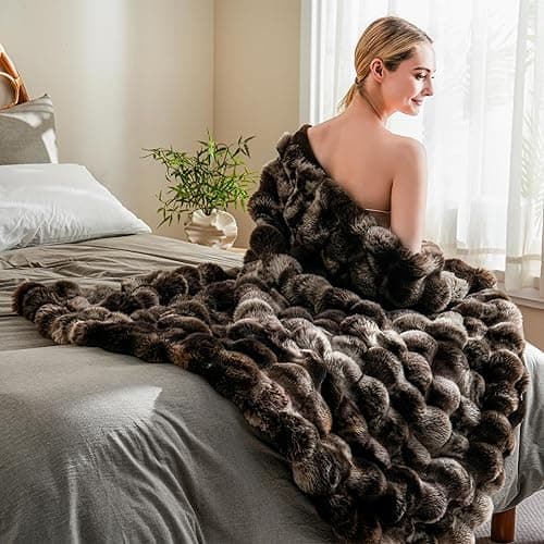 BENVWE Fluffy Faux Fur Throw Blanket for Couch, Soft Plush Thick Cozy Fuzzy Luxury Minky Bubble Blanket for Home Living Room Decor Gift for Women, Tie-dye Coffee, 50" x 60", 1100GSM thumbnail 7