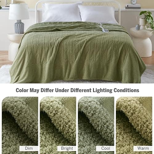 Serta Heated Blanket, Electric Twin Size, Soft, Warm, Fuzzy - Auto Shut Off Timer, 10 Lv Heat Setting, ETL Certified, 62" x 84" Sage thumbnail 10