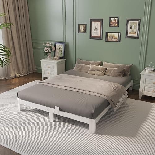 KOSOSO Queen Bed Frame 6 Inch White, Metal Bed Frame Queen Size with Gaskets, No Box Spring Need, Heavy Duty Steel Platform Support, Round Corner Design, Noiseless, Easy Assembly thumbnail 8
