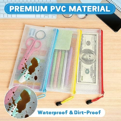 24 Pack Pencil Pouch Bulk, 9.5" x 4.5" Mesh Zipper Pouch, 12 Colors | Small Clear Zipper Pouch Pencil Case for Supplies Storage, Travel, Cash, Cosmetics, Office with Translucent Waterproof PVC thumbnail 4
