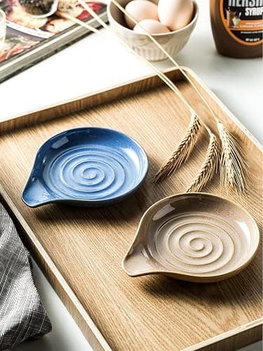 Cormomu Spoon Rest, Large Ceramic Spoon Holder for Stove Top, Heat-Resistant Cooking Spoon Rest for Kitchen Counter Decor, 5 Inches, Blue thumbnail 6