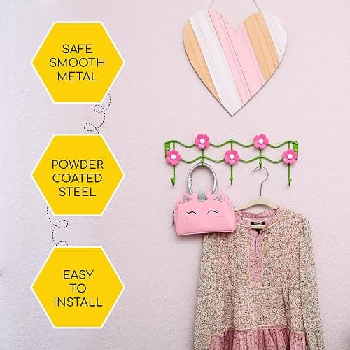 Galashield Kids Coat Rack Wall Mount Hooks for Kids Room Flower Design Hook for Boys and Girls Towel, Clothes, Hat, Backpack Hanger thumbnail 4