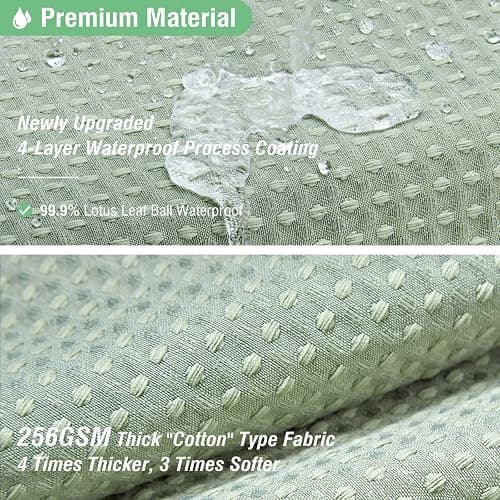 Dynamene Sage Green Shower Curtain - Waffle Textured Heavy Duty Thick Fabric Shower Curtains for Bathroom, 256GSM Luxury Weighted Polyester Cloth Bath Curtain Set with 12 Plastic Hooks，72Wx72H,Green thumbnail 5