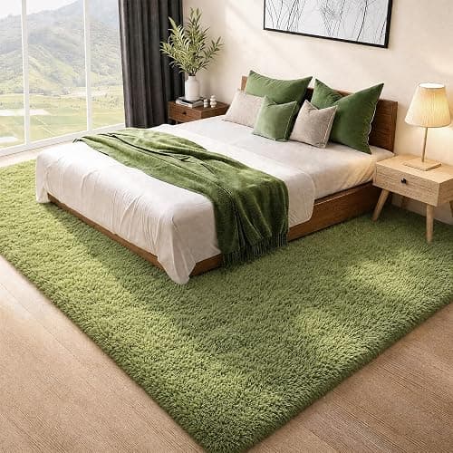 Ophanie Green Rugs for Living Room 5x7, Grass Shag Fluffy Large Fuzzy Plush Soft Carpets,Floor Shaggy Area Rugs for Bedroom, Carpet for Kids Boys Girls Dorm Nursery Decor with Over 99 pcs Pile fibers - Image 1