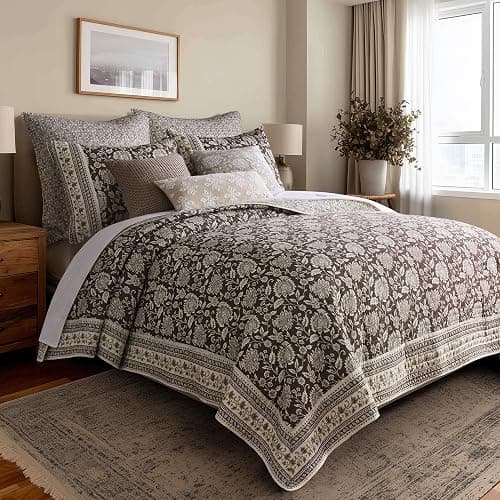 Levtex Home Adare Cocoa Reversible King/Cal King Quilt Set (106x92in) and 2 Pillow Shams (36x20in) - Floral Bedding - Brown Cream - Cotton King Size Quilt Bedding Set - Lightweight, Soft, Pre-Washed thumbnail 2