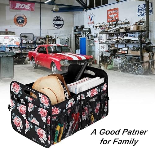 Femuar Car Trunk Organizer,Car Storage Organizer with 72L Large Capacity Waterproof Collapsible and 11 Pockets,Trunk Organizer for Car Suv/Jeep/Sedan, Large Size, Flower thumbnail 6