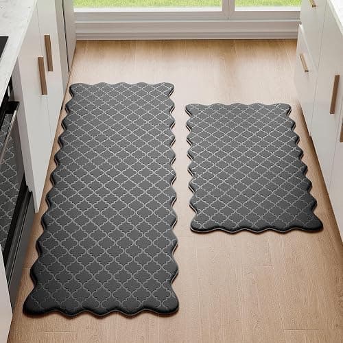 Arenarug Upgrade Scalloped Embossed Kitchen Mats for Floor 2PCS Cushioned Anti Fatigue Waterproof Foam Kitchen Rugs Non Slip Washable Comfort Standing Mat for Office Sink Laundry, Black thumbnail 8