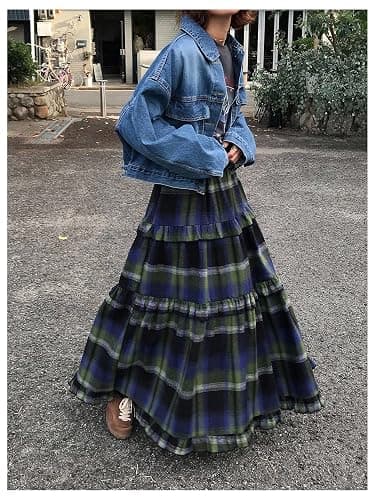 SOLY HUX Women's Plaid Maxi Skirt Elastic High Wasited Tiered Ruffle A Line Flowy Long Skirts thumbnail 5