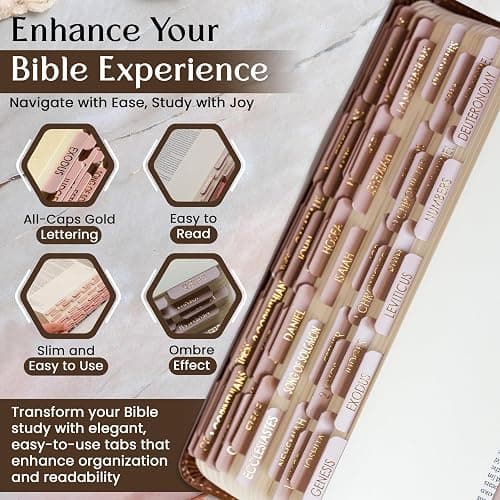 Bible Tabs for Women Study Bible, Embossed Matte Catholic Bible Tabs Gold, Laminated Bible Tabs, Bible Book Tabs w/Old & New Testament Neutral Bible Labels Tabs, Perfect Bible Study Supplies Oak thumbnail 4