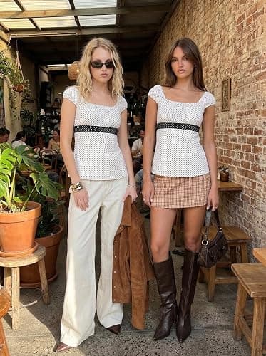Women's Babydoll Tops Y2k Fairy Baby Doll Tops, Cap Sleeve Polka Dot Top with Adjustable Waist Tie, Flowy Going Out Tops thumbnail 6