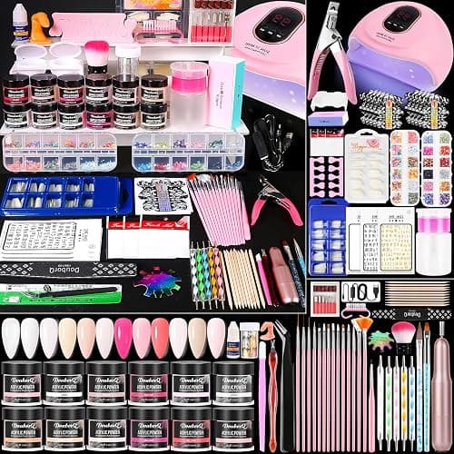 DouborQ Acrylic Nail Kit with Electric Nail Drill Nail Lamp,U V Nail Dryer Light Manicure ,False Nail Tips Starter Set Acrylic Nail Art Supplies for Beginner with Everything - Image 1