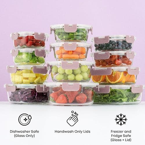 JoyJolt 24pc Borosilicate Glass Storage Containers with Lids | 12 Airtight/Freezer Safe Food Storage Containers for Pantry and Kitchen | Meal Prep Container for Lunch | Glass meal Set thumbnail 3