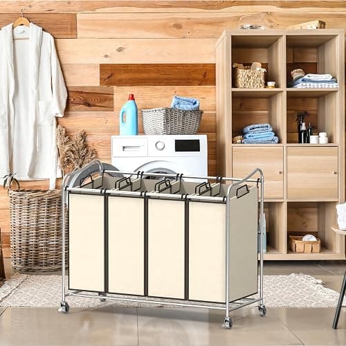 Simple Houseware 4-Bag Heavy Duty Rolling Laundry Sorter Cart, Chrome thumbnail 4