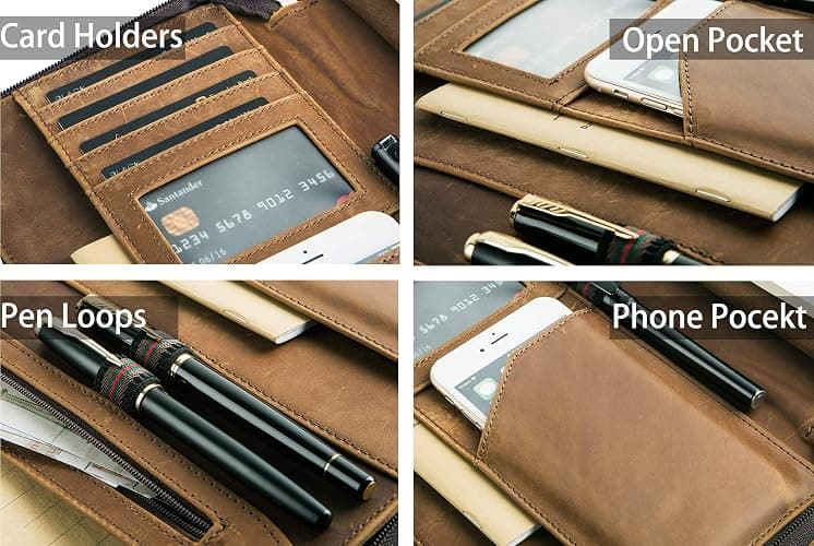 AZXCG Leather Portfolio Organizer for Men, Professional Padfolio Folio with A4/Legal Pad Holder, Business Resume Zippered Portfolio, Tablet Case for iPad Pro 12.9", Gift for Women/Men, Brown thumbnail 7