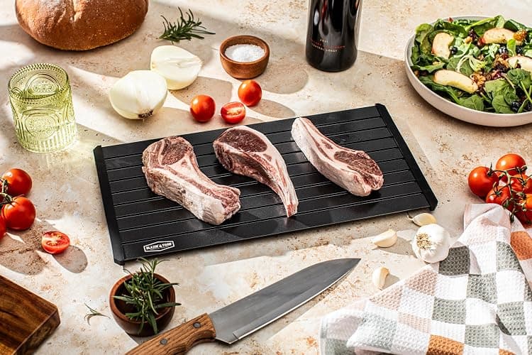 BLAZIN' THAW Defrosting Tray for Frozen Meat | 16" Family-Size | Aluminium Plate for Thawing Frozen Food | Natural Thawing Process | No Microwaves, No Cold/Warm Water Required | thumbnail 2