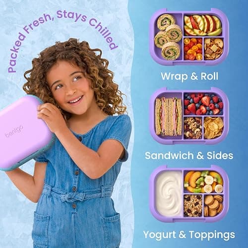 Bentgo Chill Kids Leakproof Lunch Box - 4-Compartment Bento Box with Built-In Ice Pack, 3.3 Cup Capacity, BPA-Free, Microwave & Dishwasher Safe Tray, Ages 3–7 (Vivid Orchid) thumbnail 4