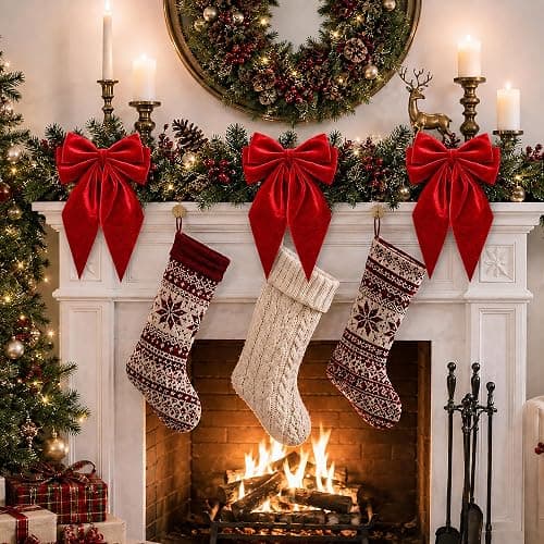 Large Christmas Bows, Velvet Bows for Xmas Tree Topper Garland Wreath Decor | 12" x 8" Red Christmas Tree Topper Bows Velvet Ribbon Bows Ornaments for Gift Wrapping Staircase Mantel Door DIY 6PCS thumbnail 6