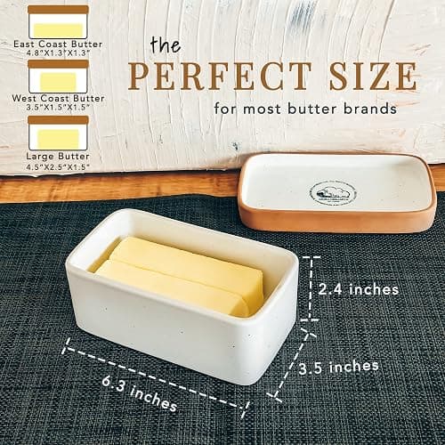 Mora Ceramic Two-in-One Butter Dish with Lid, Covered Butter Crock Container to Leave on Countertop - Large Storage Keeper/Holder for Kitchen, Gifts for Her, Butter Tray For Counter - Vanilla White thumbnail 3